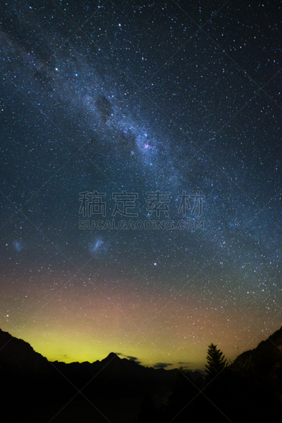 极光,天空,星系,皇后镇,新西兰,银河系,正下方视角,秘密,暗色,北极光
