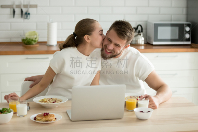 浪漫,异性恋,早餐,家庭生活,美味,周末活动,麦片,技术,自制的