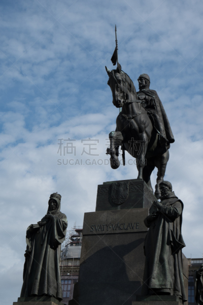 温塞斯拉斯广场,马,布拉格,捷克,波西米亚,雕像,垂直画幅,纪念碑,天空,无人