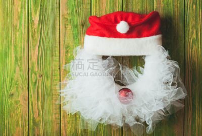 花环,圣诞老公,圣诞帽,新的,水平画幅,纹理效果,墙,无人,蝴蝶结
