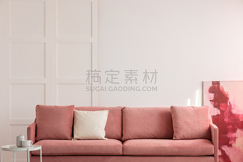 沙发,起居室,白色,粉色,室内,枕头,天鹅绒,抽象,绘画艺术品,红色