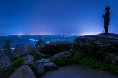 盖兹堡,夜晚,圆形,雾,在上面,蓝色山脊山脉,阿巴拉契亚山脉,水平画幅,山,无人