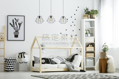 卧室,现代,白色,婴儿,斯堪的纳维亚人,门板,梯子,室内,儿童房,书架