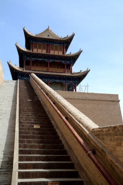 要塞,甘肃省,嘉峪关市,垂直画幅,天空,无人,当地著名景点,东亚,户外,楼梯