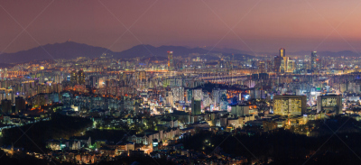 首尔,全景,城市天际线,市区,城市,韩国,水平画幅,山,夜晚,雪