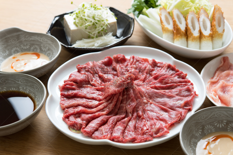 涮涮锅,日式炖菜,日式火锅菜,日本料理,水平画幅,无人,日本,餐桌,晚餐,日本食品