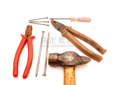 工具,锤子,活动扳手,水平画幅,白色背景,背景分离,金属,人的鼻子,白色