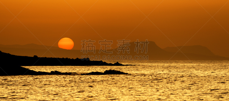 海洋,色彩鲜艳,水,天空,克里特岛,水平画幅,橙色,光效果,无人,全景