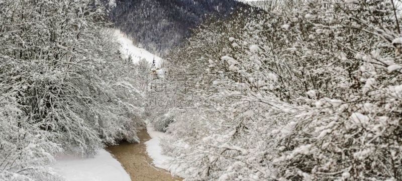 全景,阿尔卑斯山脉,河流,朱利安,戈雷尼,julian alps,寒冷,水平画幅,雪