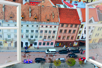 opened window with view to Ivano-Frankivsk panorama