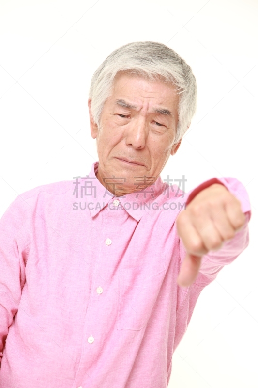 大拇指朝下,日本人,男人,做手势,老年人,老年男人,商务,仅一个老年男人,仅日本人,强迫性的