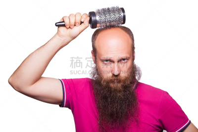 梳子,秃头,男人,成年的,悲哀,手牵手,虚荣,t恤,衰老过程,男性