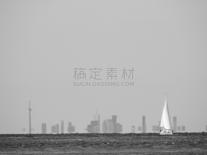有帆船,水平画幅,无人,安大略湖,湖畔市,黑白图片,户外,北美,多伦多,摄影