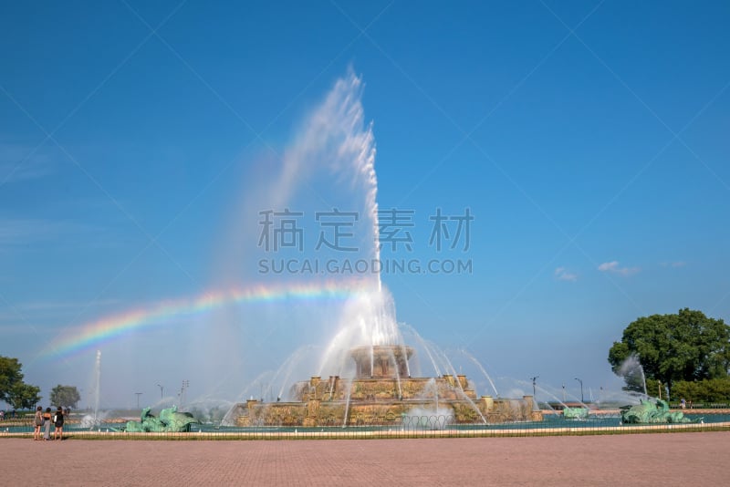 芝加哥格兰特公园,白金汉大喷泉,美国,芝加哥市,间歇泉,水,水平画幅,无人,喷泉,户外