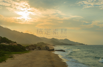 海景,马格达莱纳部,落日海滩,卡塔赫纳,热带雨林,加勒比海,哥伦比亚,野生动物保护区,巨石,太平洋岛屿