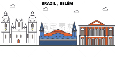 Brazil , Belem outline skyline, brazilian flat thin line icons, landmarks, illustrations. Brazil , Belem cityscape, brazilian travel city vector banner. Urban silhouette