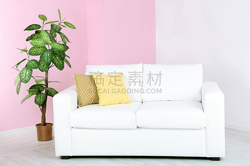 墙,沙发,住宅房间,粉色,背景,白色,水平画幅,无人,家具,干净