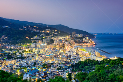 热海,城市天际线,日本,伊豆半岛,相模湾,静冈县,水,度假胜地,水平画幅,山