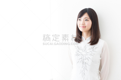 奥黛,女人,白色背景,青年人,注视镜头,衣服,分离着色,仅一个女人,水平画幅,美女