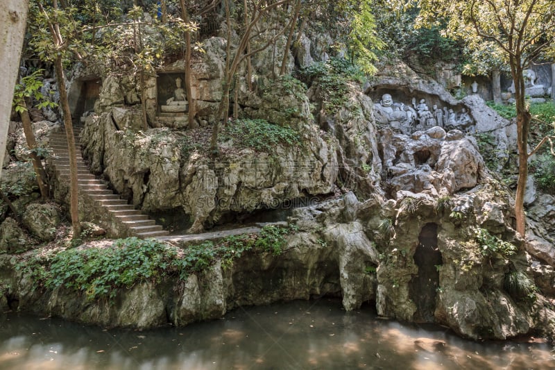 杭州,丰,灵隐寺,泥瓦匠,修道院,旅游目的地,水平画幅,无人,全景,寺庙