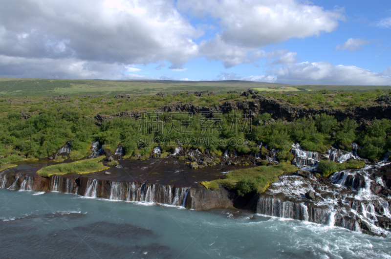 瀑布,Hraunfossar,冰岛国,西北省,水,美,水平画幅,无人,火山地形,纯净