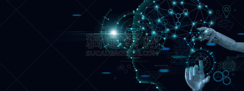 脑部,手,未来,电子人,电脑芯片,自动的,二进制码,大数据,深度学习,创新