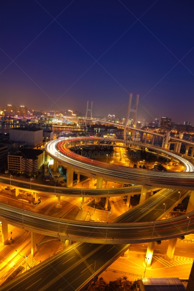 高架道路,高架桥,夜晚,航拍视角,桥,上海,南浦大桥,斜拉桥,汽车赛道,人行桥