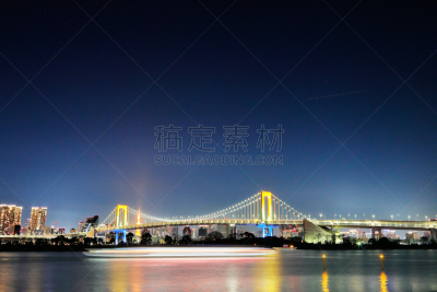 夜晚,东京,天空,留白,水平画幅,云,无人,邮轮,东京彩虹桥,户外