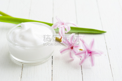 面霜,风信子,留白,水平画幅,无人,spa美容,奶油,乡村风格,化妆用品,明亮