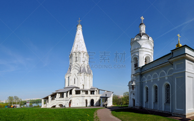 教堂,莫斯科,天空,水平画幅,十字形,古老的,夏天,户外,非凡的,都市风景
