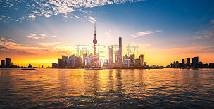 上海,航拍视角,黄浦江,东方明珠塔,外滩,金砖四国,金融和经济,高峰时间,黄昏,经济