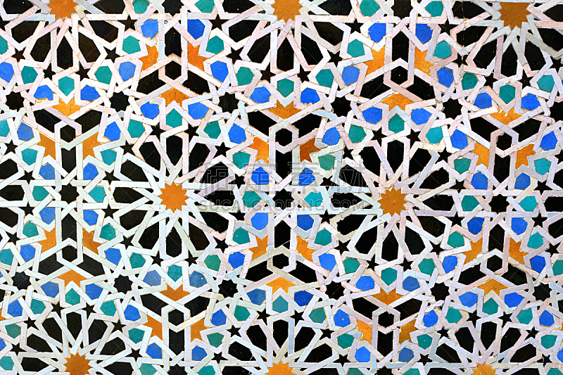 摩洛哥,式样,瓷砖,镶嵌图案,多色的,圆形,艺术,水平画幅,形状,绿色