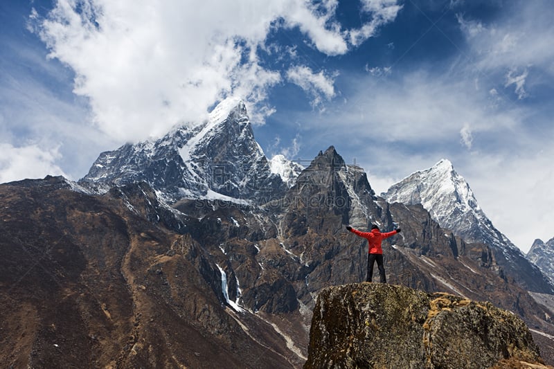 女人,手臂,提举,朱拉兹峰,珠穆朗玛峰,昆布地区,天空,四肢,雪,旅行者