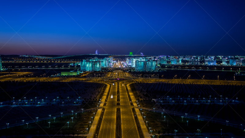 阿什哈巴德市,中东,水平画幅,夜晚,无人,2015年,城市,路灯,土库曼斯坦,摄影