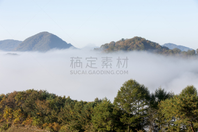 山,雾,春川,江原道,自然,天空,水平画幅,地形,秋天,无人