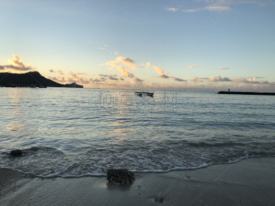 威基基海滩,美国,非都市风光,水平画幅,无人,太平洋岛屿,桨叉架船,户外,岛,海洋