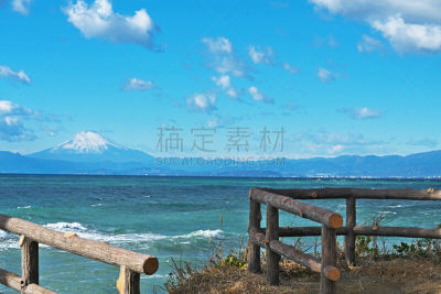 富士山,理想化的,天空,水平画幅,云,无人,日本,海洋,相模湾,风景