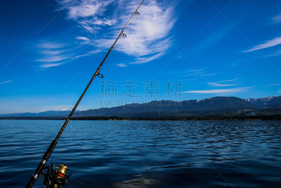 温哥华岛,船势,船拍视角,渔线轮,船首,钓竿,观光船,纤细的,捕捞鱼,大不列颠哥伦比亚