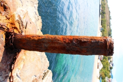生锈的,码头,绞盘,停泊的,垂直画幅,链,无人,海港,古老的,夏天