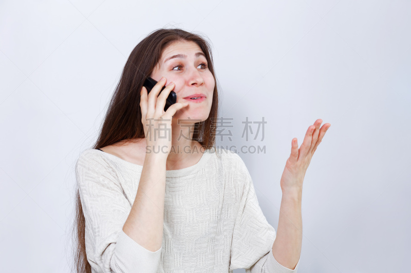 青年女人,与其他女人交谈,美,水平画幅,电话机,白人,俄罗斯,表情符号,人的脸部,打电话