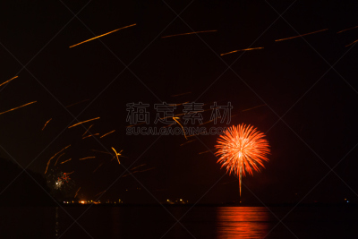 海滩,新年前夕,焰火,自然美,奥南湾,水,天空,新的,水平画幅,沙滩派对