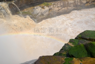 壶口瀑布,陕西省,中国,彩虹,黄河,山西省,著名自然景观,沟壑,水平画幅,瀑布