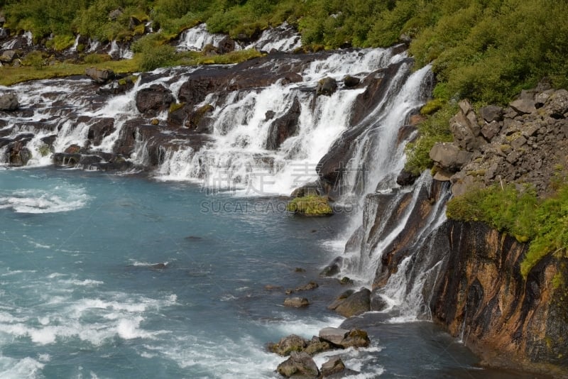 hraunfossar,冰岛国,自然,水平画幅,地形,瀑布,无人,户外,岛,著名景点