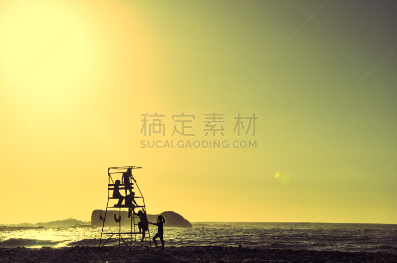 救生椅,开普敦,儿童,进行中,克里夫顿海滩,开普半岛,救生员,天空,美,水平画幅
