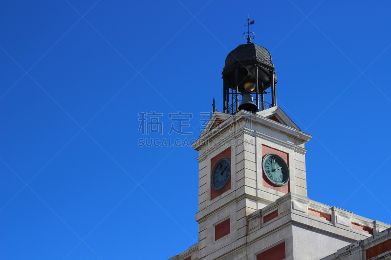 太阳门广场,塔,马德里,水平画幅,无人,户外,钟,都市风景,著名景点