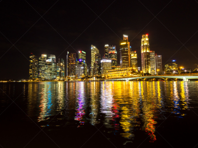 新加坡,夜晚,城市天际线,城市生活,建筑外部,水平画幅,建筑,无人,全景,黄昏