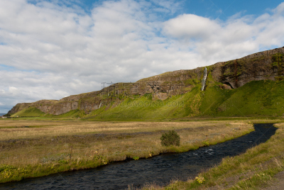 瀑布,冰岛国,seljalandsfoss waterfall,自然,天空,草地,旅游目的地,水平画幅,山,无人