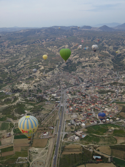 Hot Air Balloons Flying Over Göreme in Cappadocia