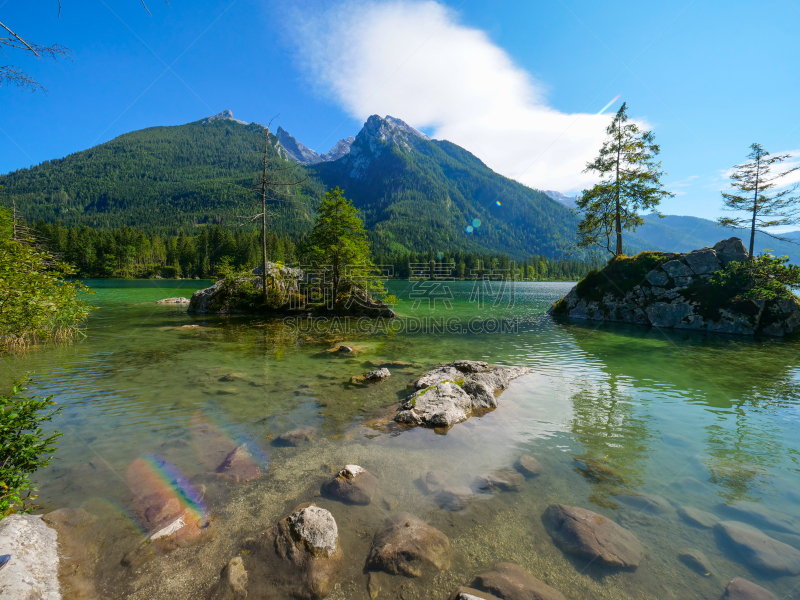 夏天,lake hintersee,白昼,德国,水,天空,水平画幅,云,无人,户外