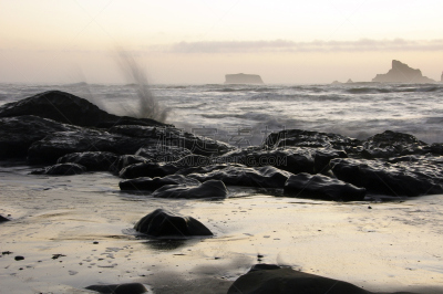 海滩,华盛顿州,卡拉洛赫海滩,第三海滩,水,天空,美,水平画幅,沙子,夜晚
